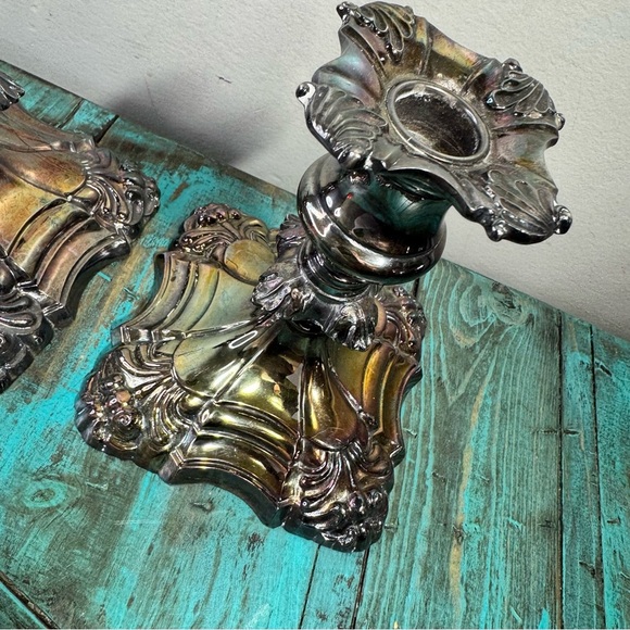 Coronet Plate E.P.Lead Ornate Gothic Victorian Silver Candle Stick Holders - Picture 3 of 15